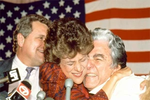 Ileana Ros-Lehtinen with her husband and her father, happy and hugging on Election Day
